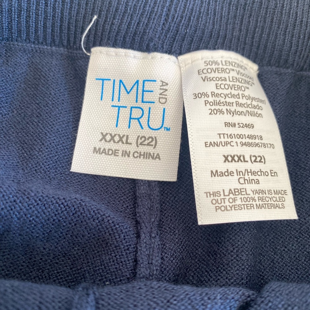 Time and Tru Navy Blue Sweater Wide Leg‎ Lounge Pants Women’s XXXL 22 NWOT - Picture 3 of 6